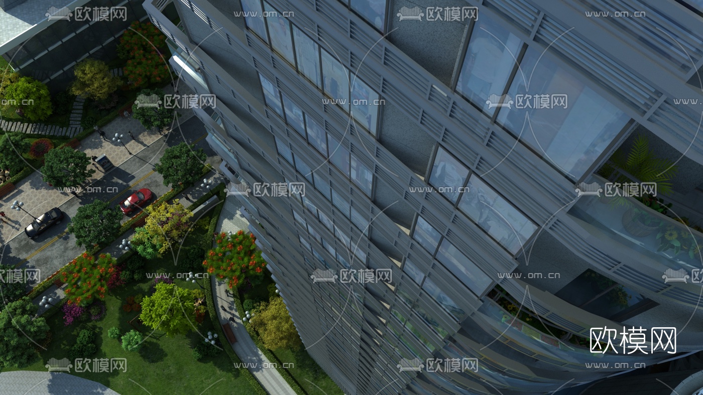 现代道路园林景观鸟瞰规划3d模型