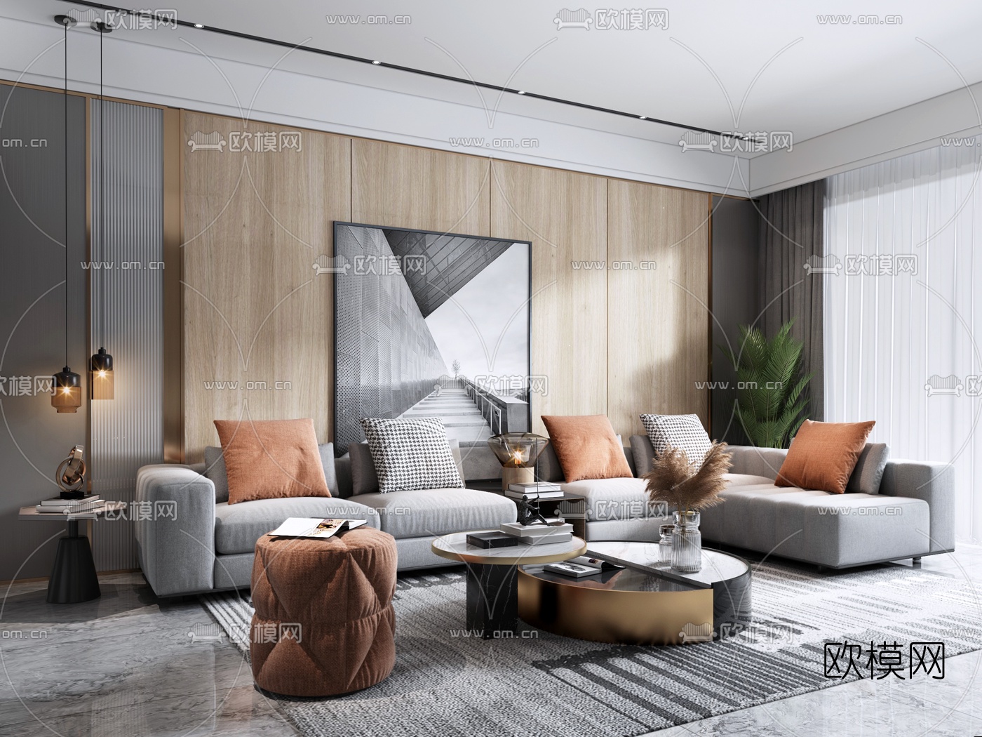 现代简约客厅3d模型下载（渲染图4）