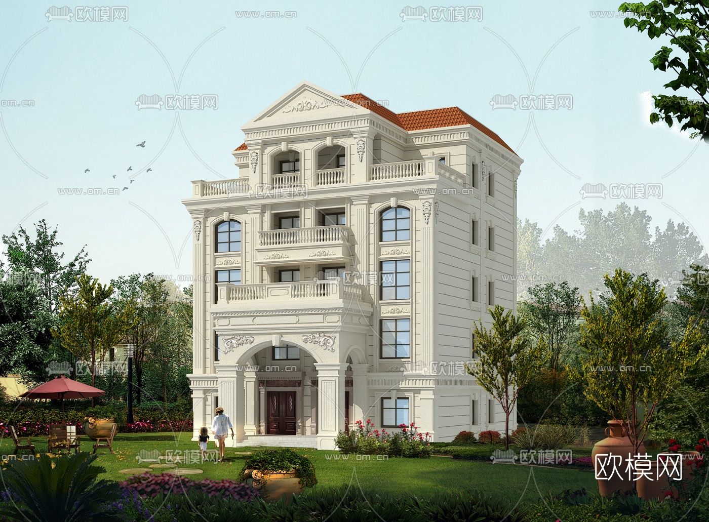 欧式独栋别墅外观3d模型下载