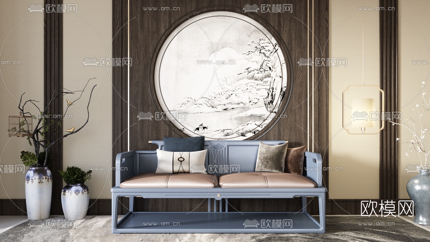 新中式罗汉床沙发3d模型下载