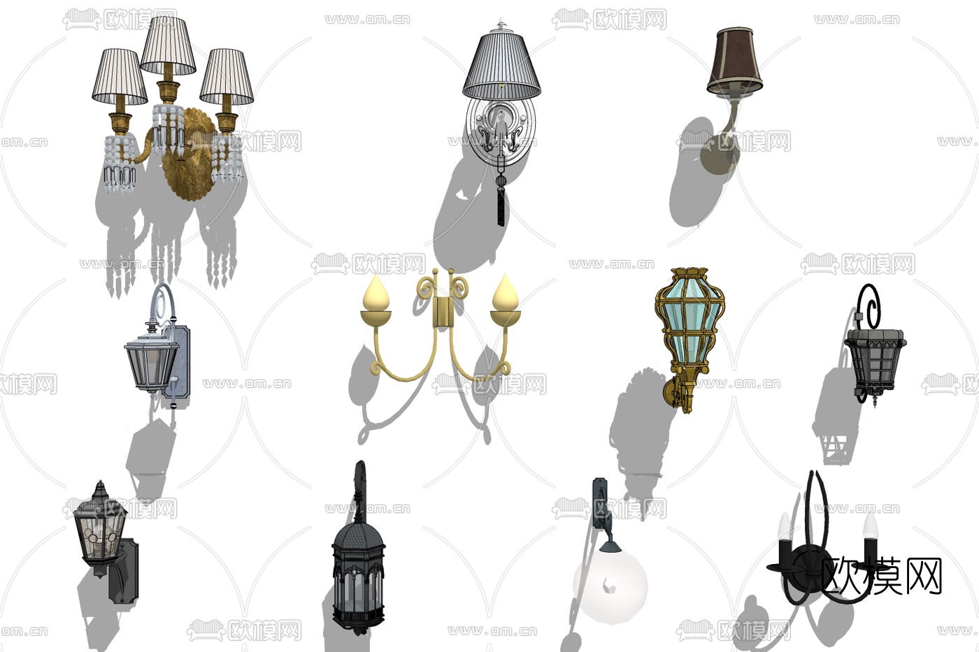 欧式金属壁灯组合免费su模型下载