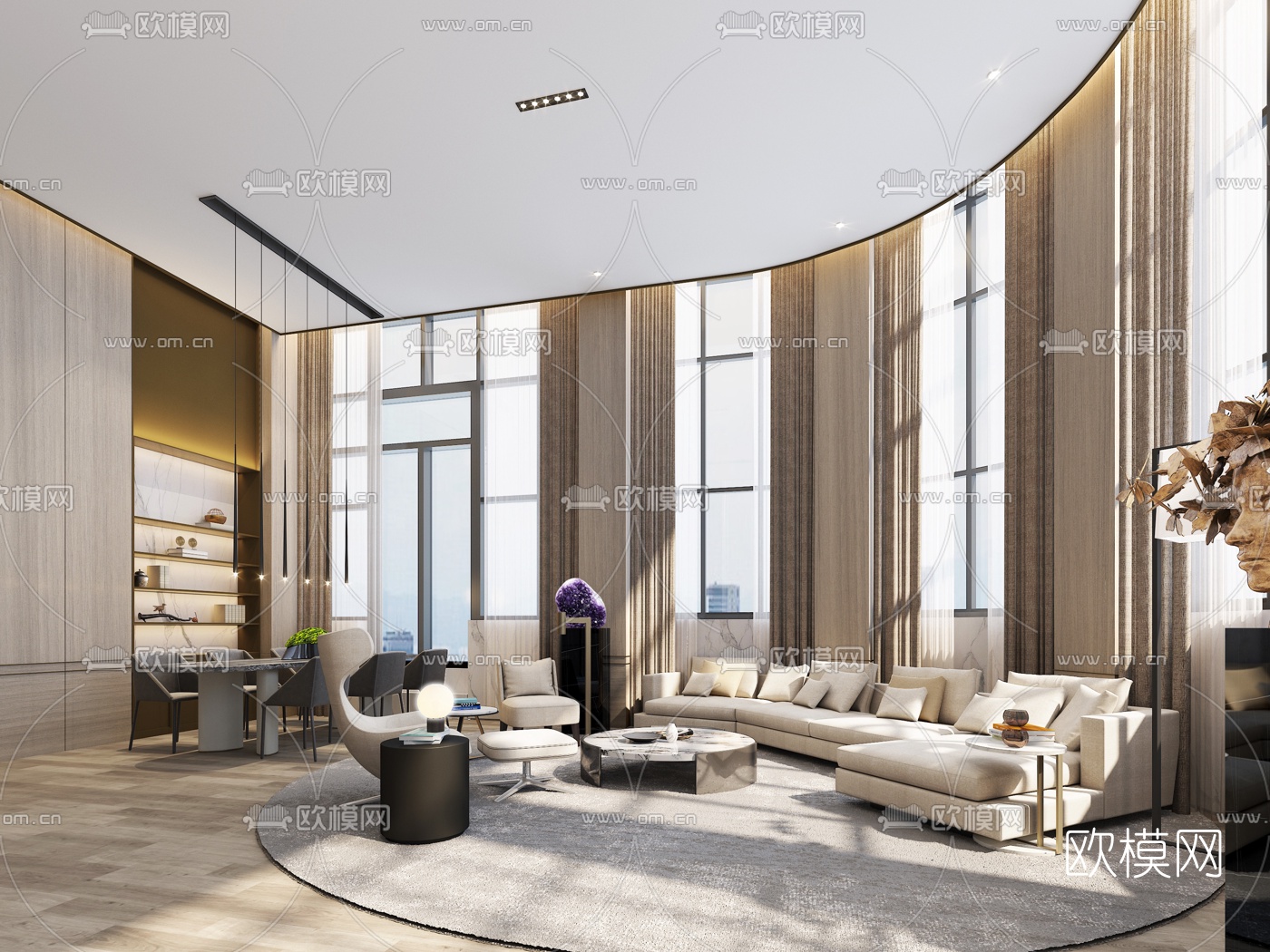 现代轻奢董事长办公室3d模型下载（渲染图2）