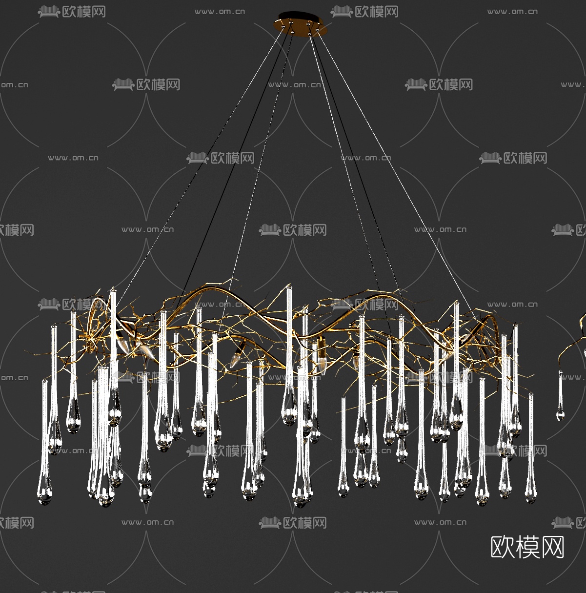 现代多头水晶吊灯3d模型下载（渲染图2）
