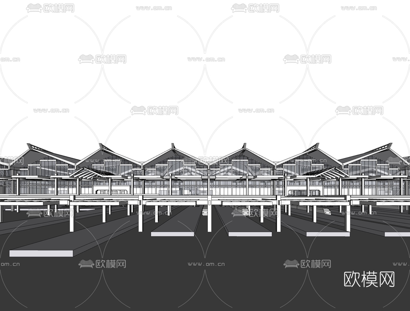 现代火车站免费su模型下载（渲染图1）