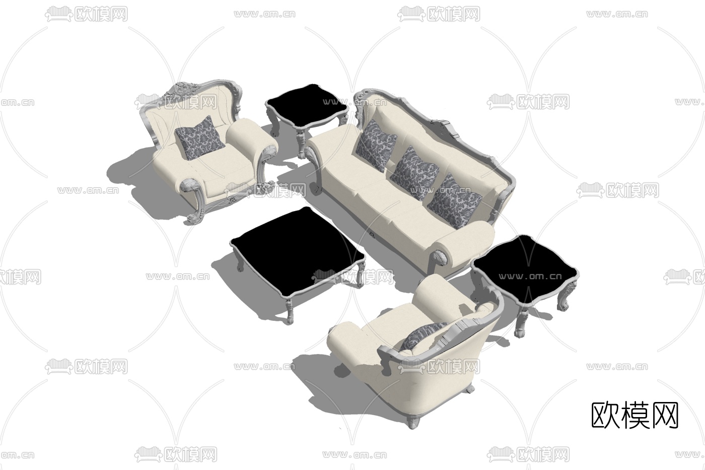 简欧沙发组合免费su模型下载