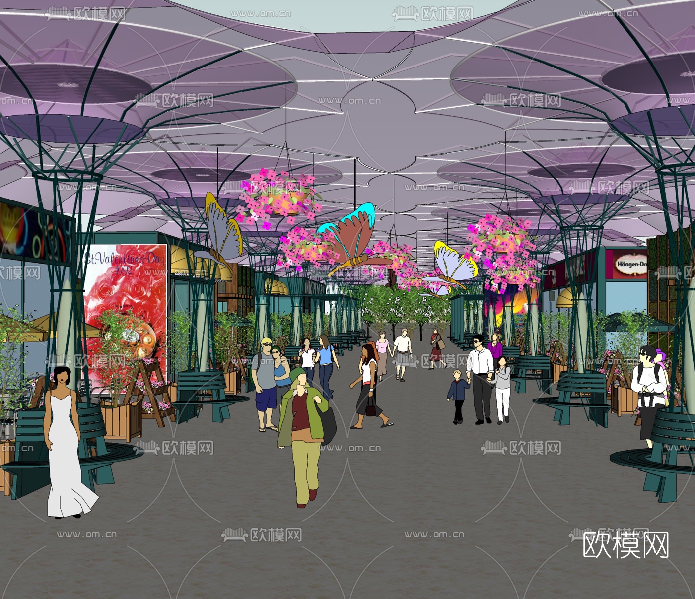 现代商业街免费su模型下载