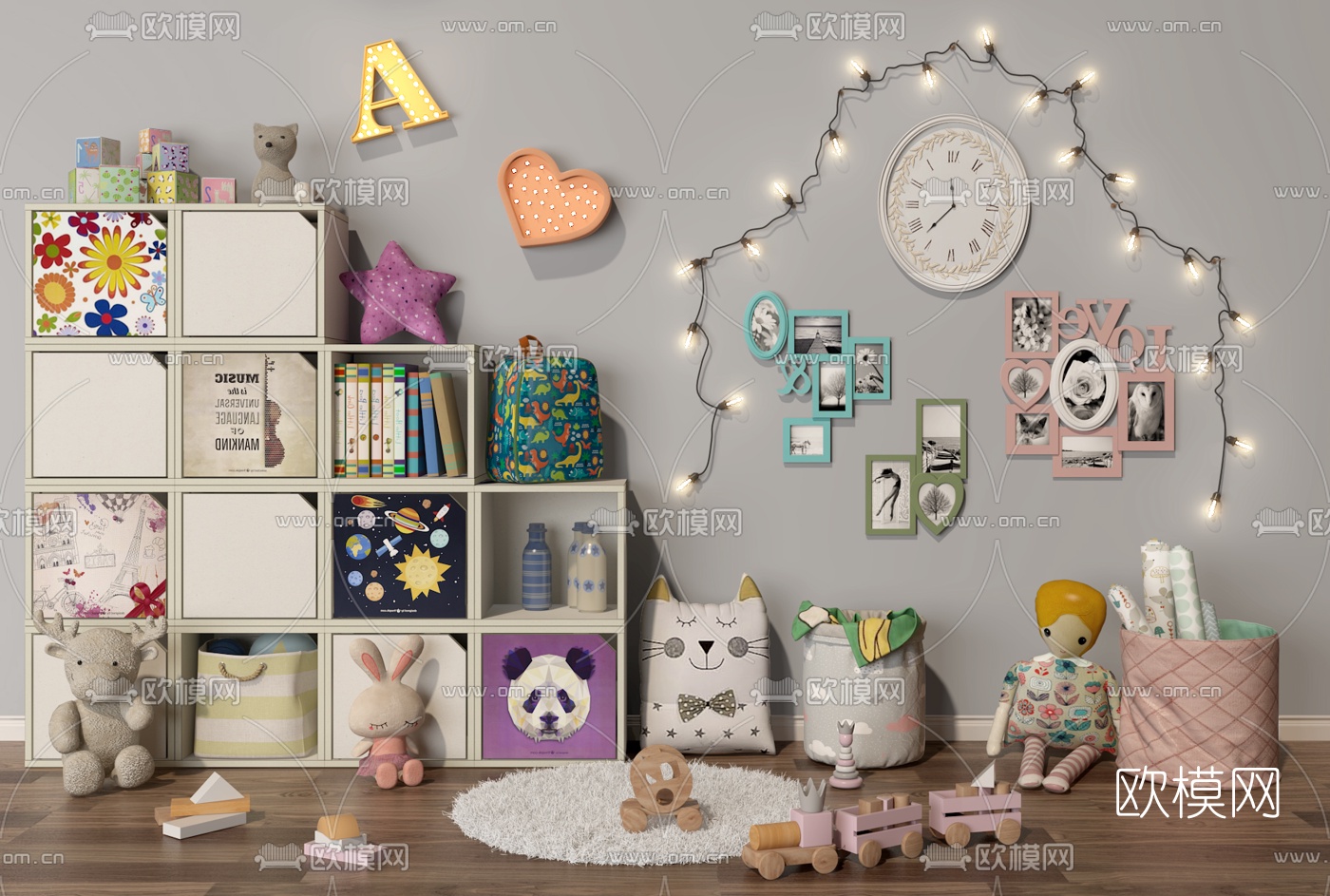 现代儿童柜玩具3d模型下载（渲染图1）