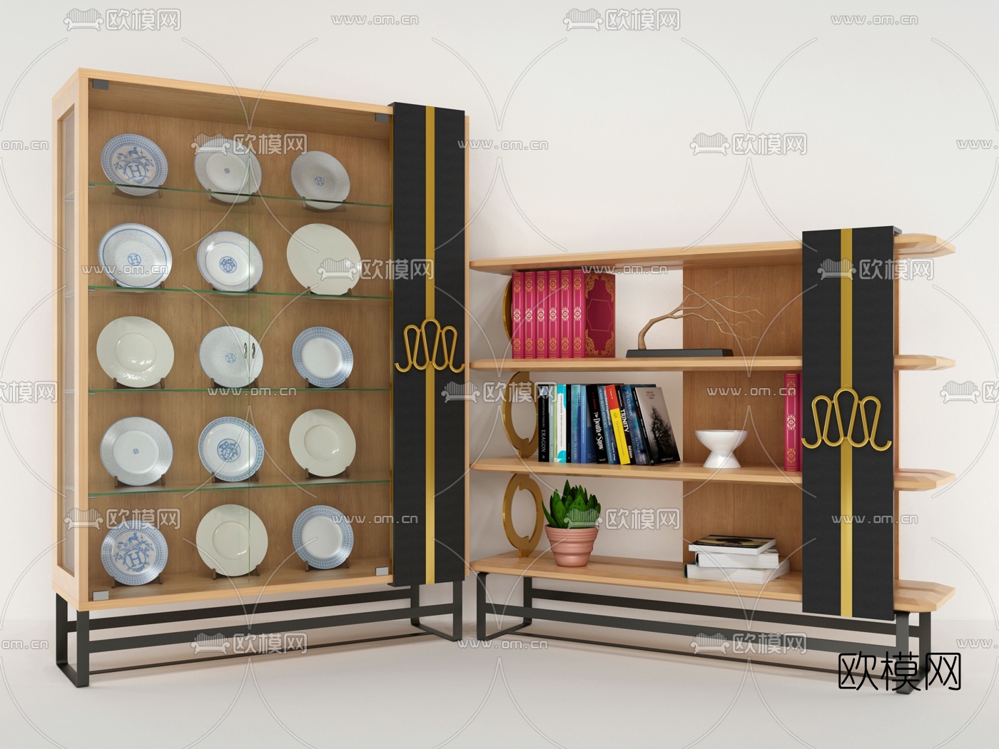 新中式实木展柜3d模型下载