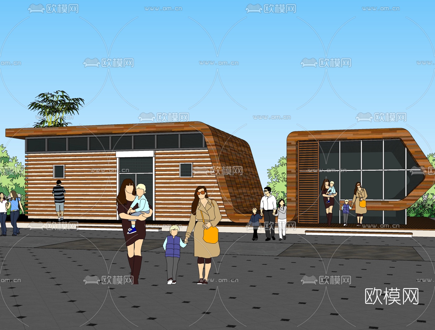 现代公共厕所外观免费su模型下载