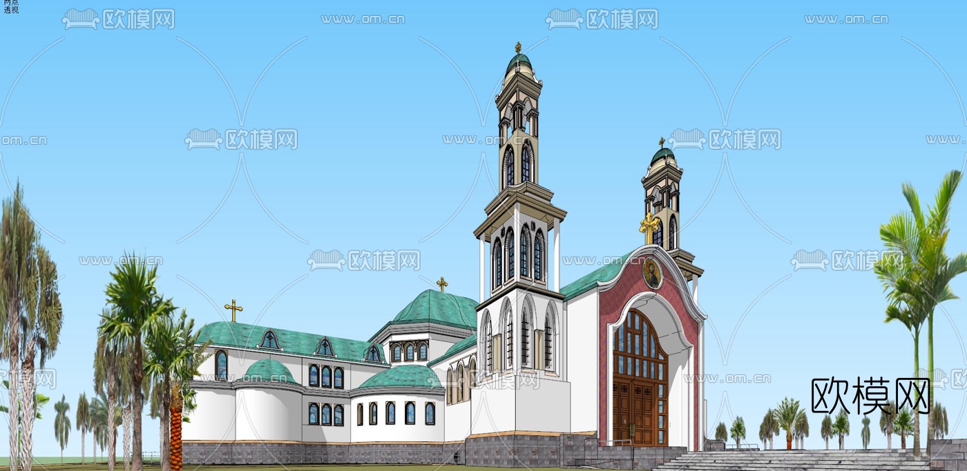 欧式教堂外观su模型下载（渲染图1）