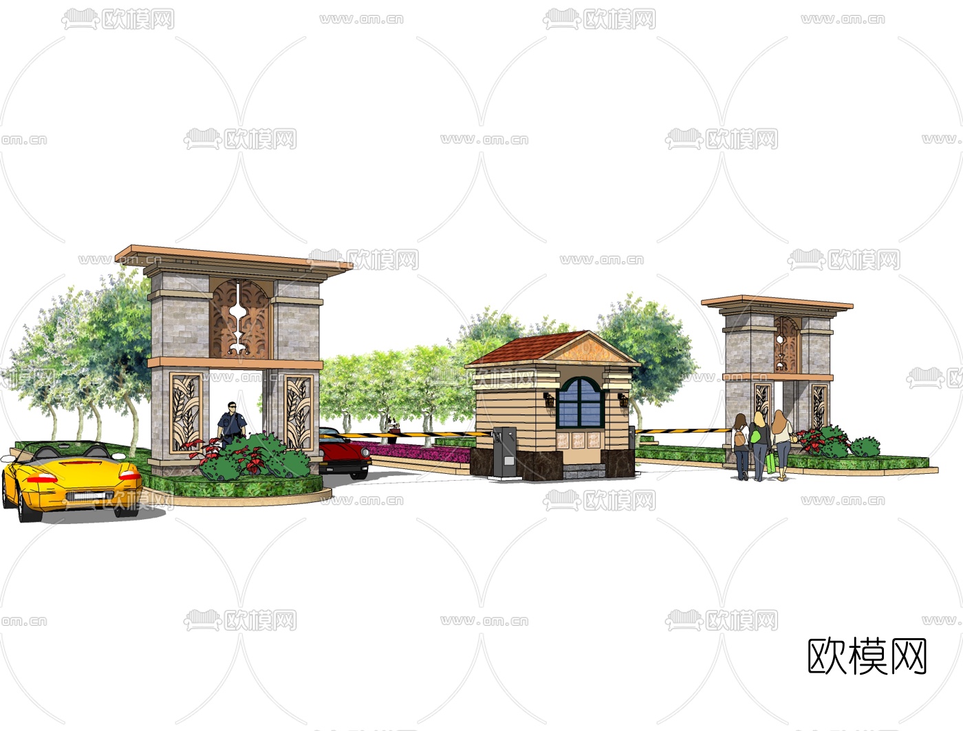 欧式小区门头su模型下载