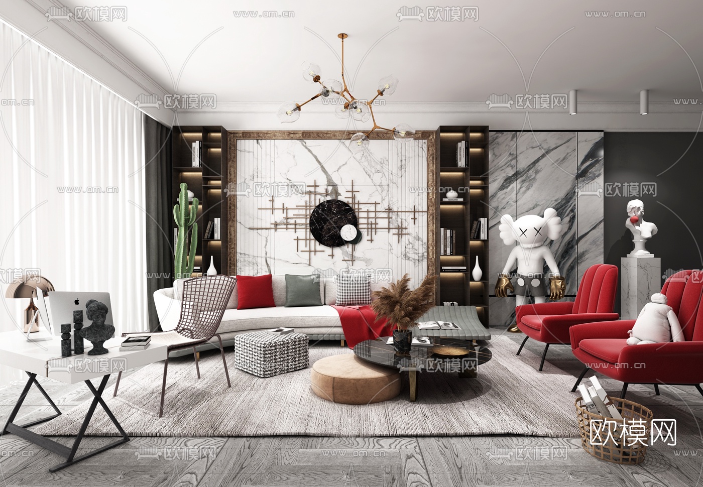 后现代简约布艺沙发组合3d模型下载