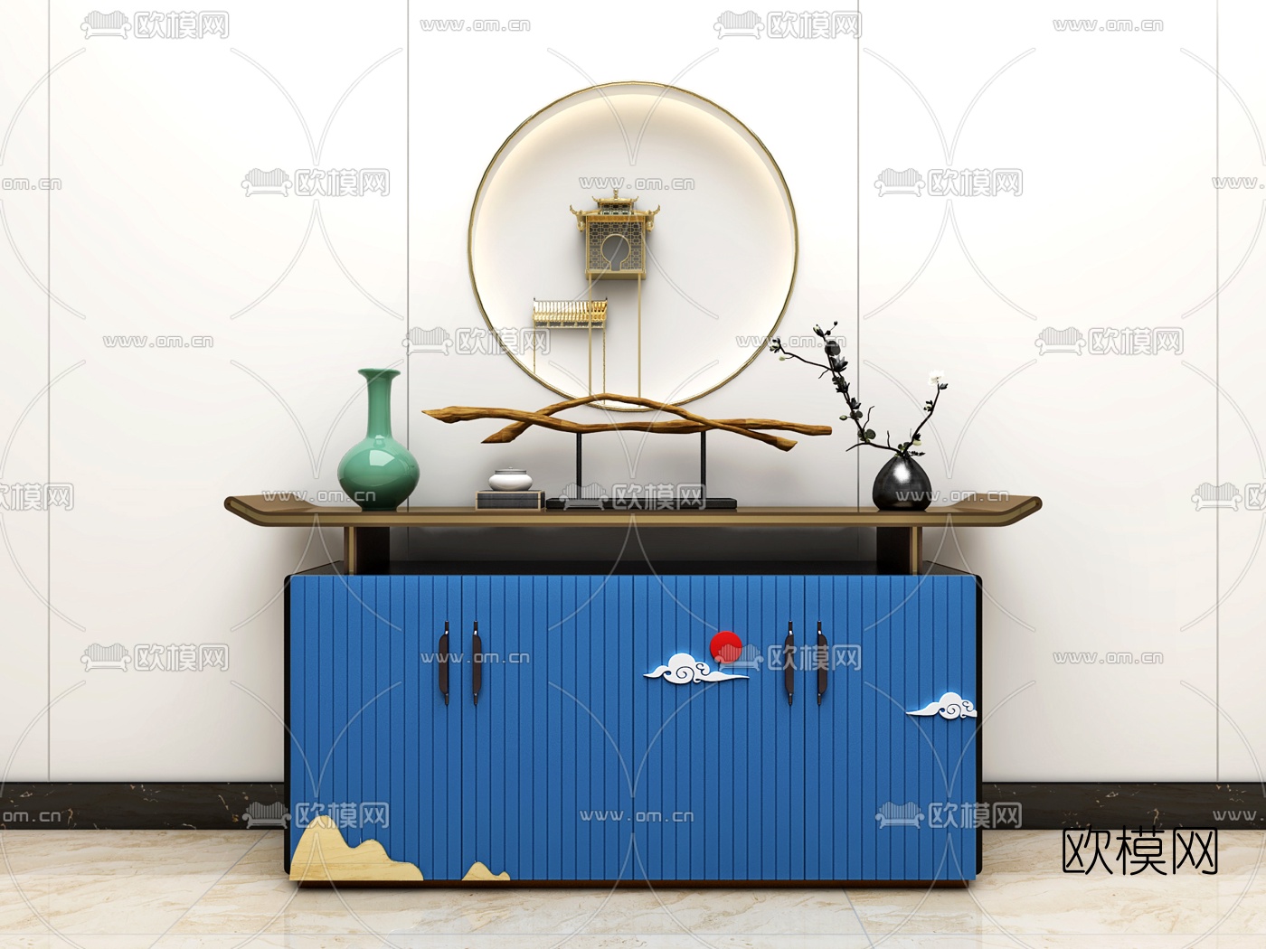 新中式实木创意端景柜3d模型