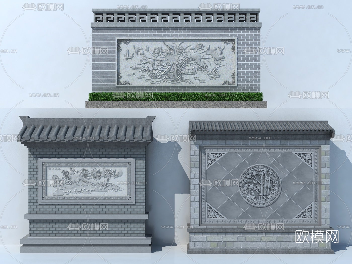 中式影壁照壁景墙3d模型