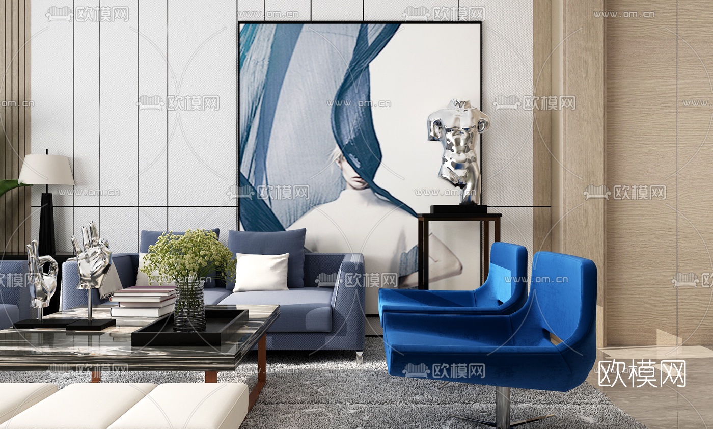 现代客厅沙发组合3d模型