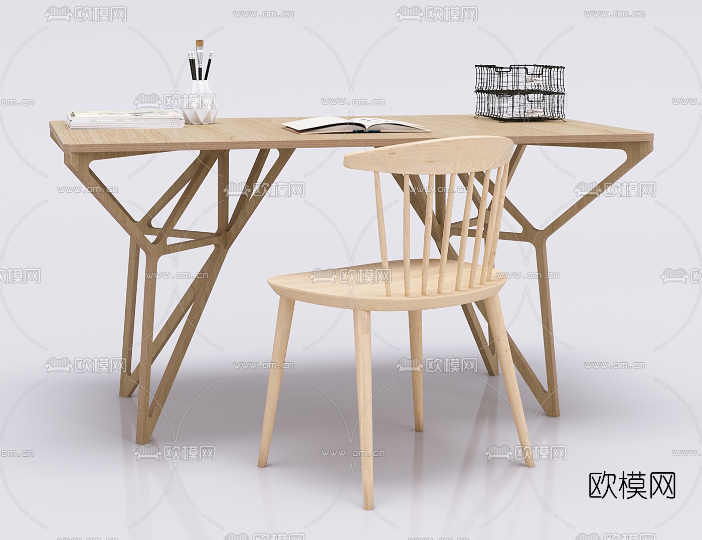 北欧原木书桌3d模型下载
