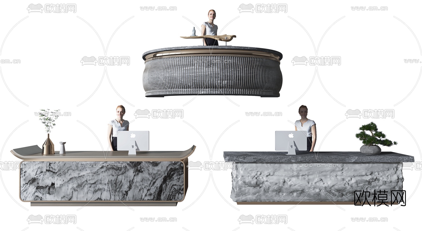 新中式大理石服务台接待台3d模型下载