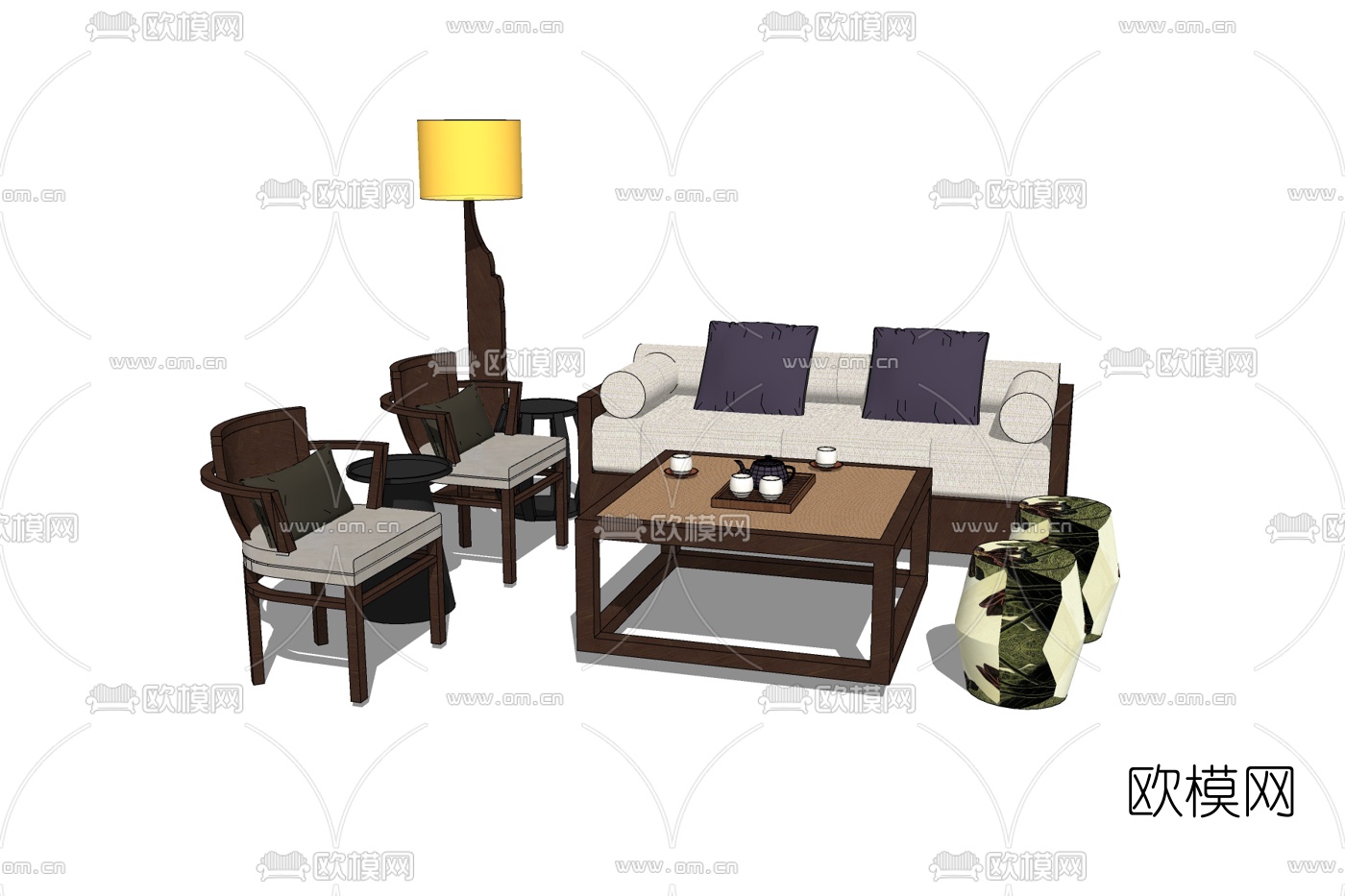 中式沙发组合免费su模型下载
