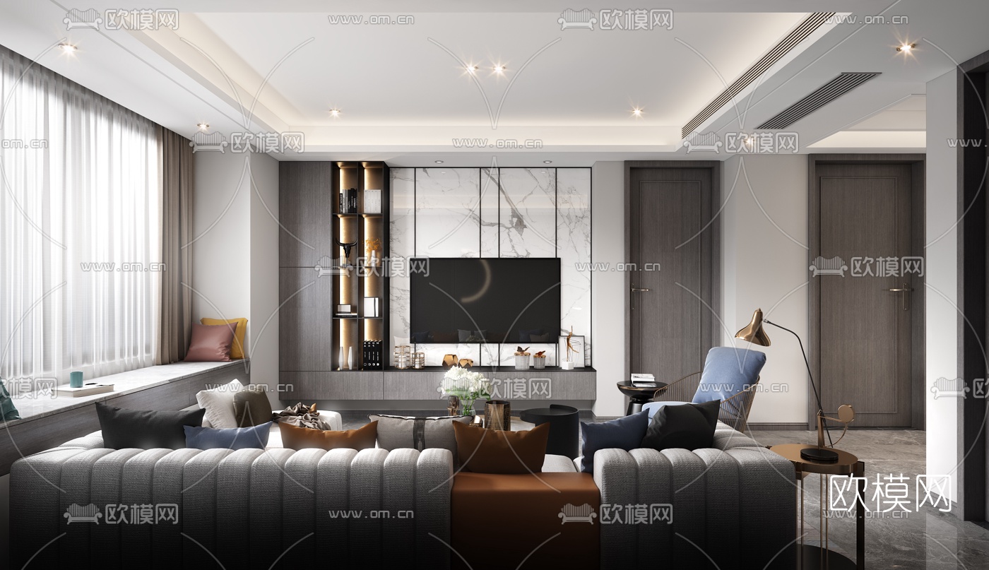 现代轻奢客厅餐厅3d模型