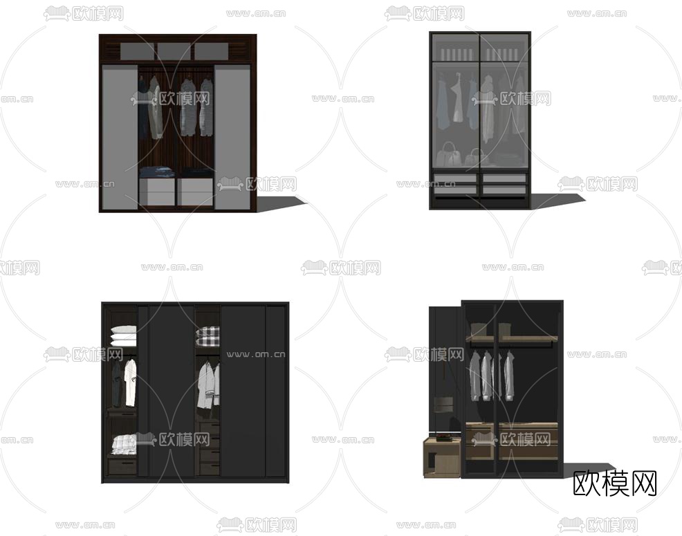 现代实木衣柜su模型下载