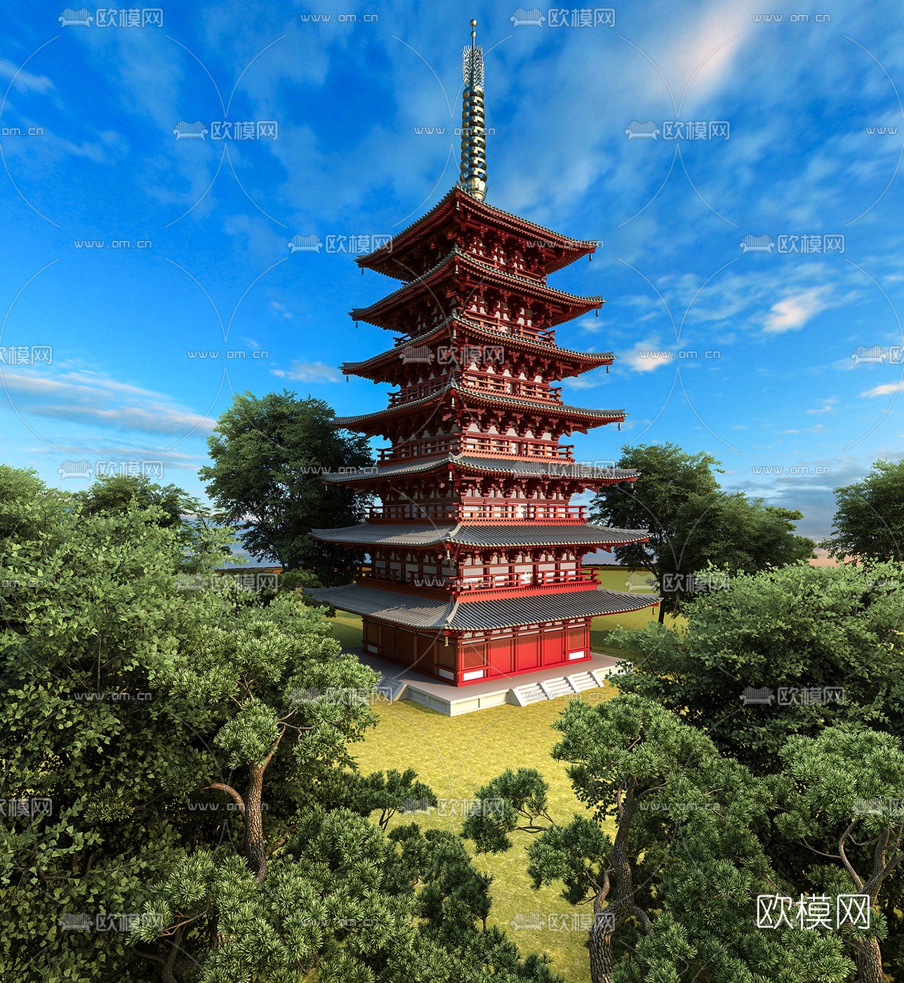 中式古塔建筑外观3d模型
