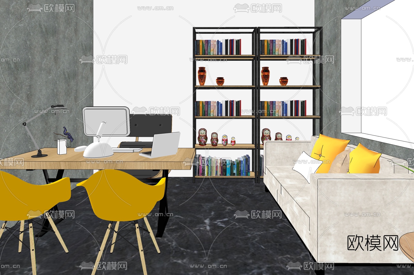 现代简约办公室免费su模型下载