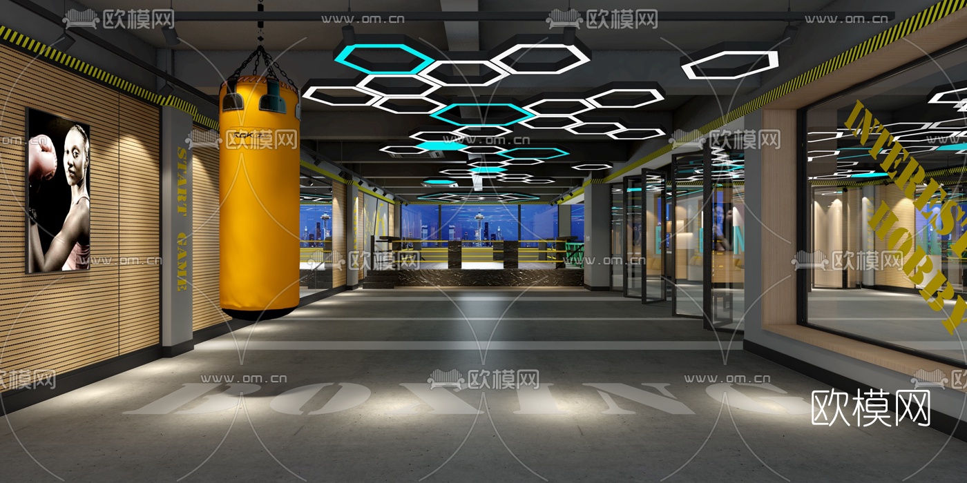 现代健身房格斗区3d模型下载