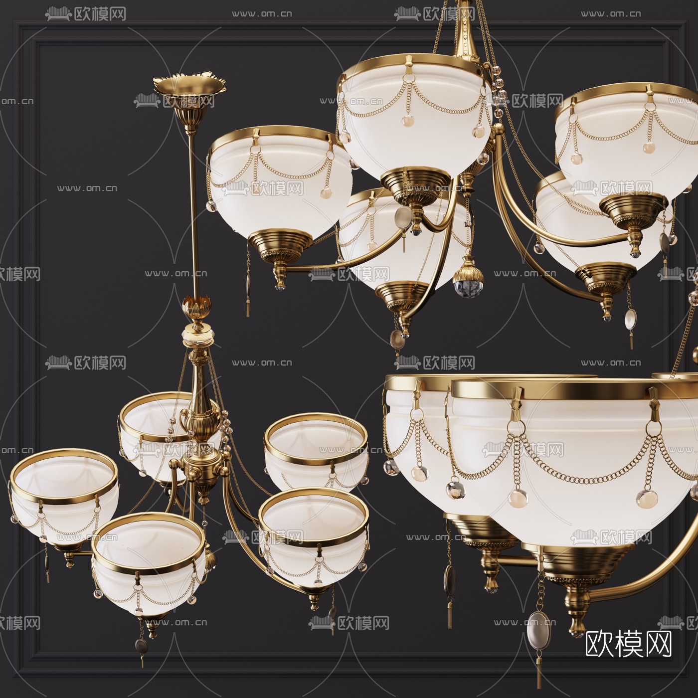 欧式轻奢多头吊灯3d模型下载