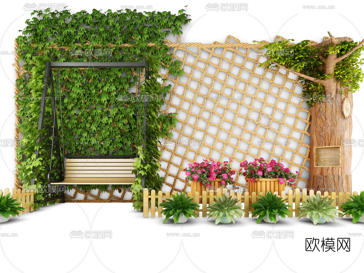 现代铁艺秋千景观小品3d模型下载