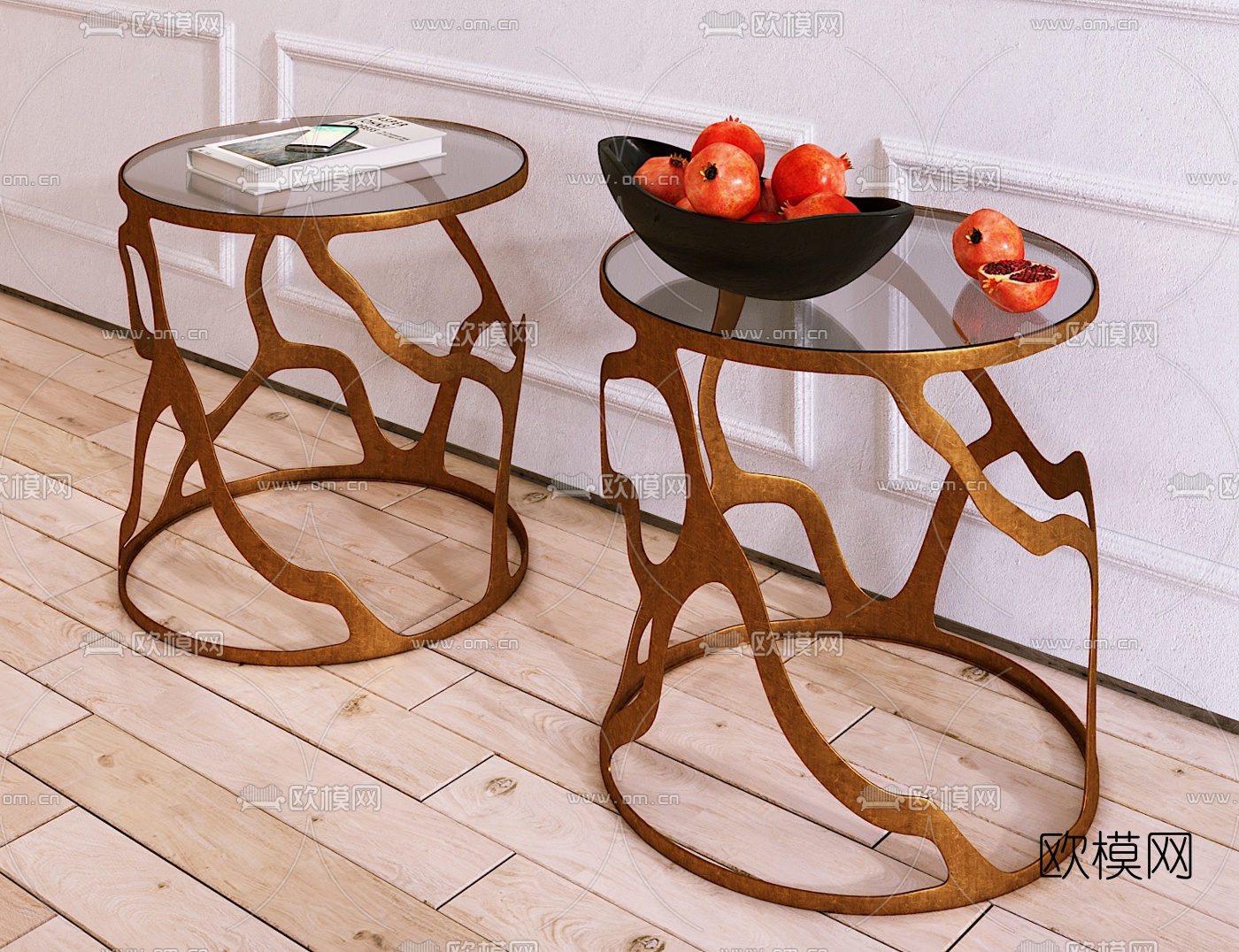 现代金属玻璃边几圆几3d模型下载