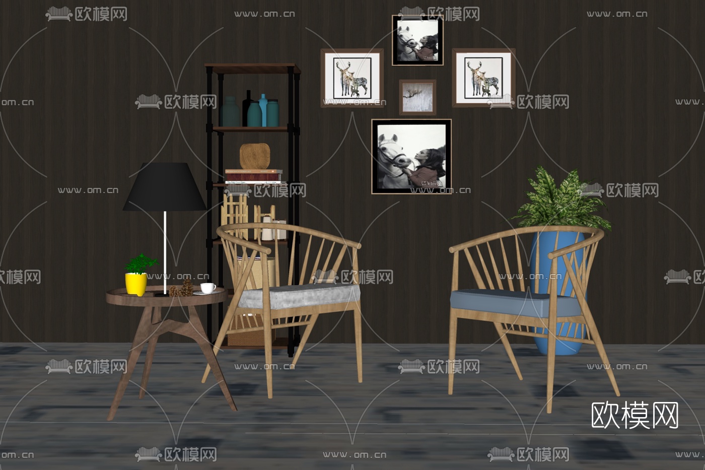 北欧实木休闲椅免费su模型下载