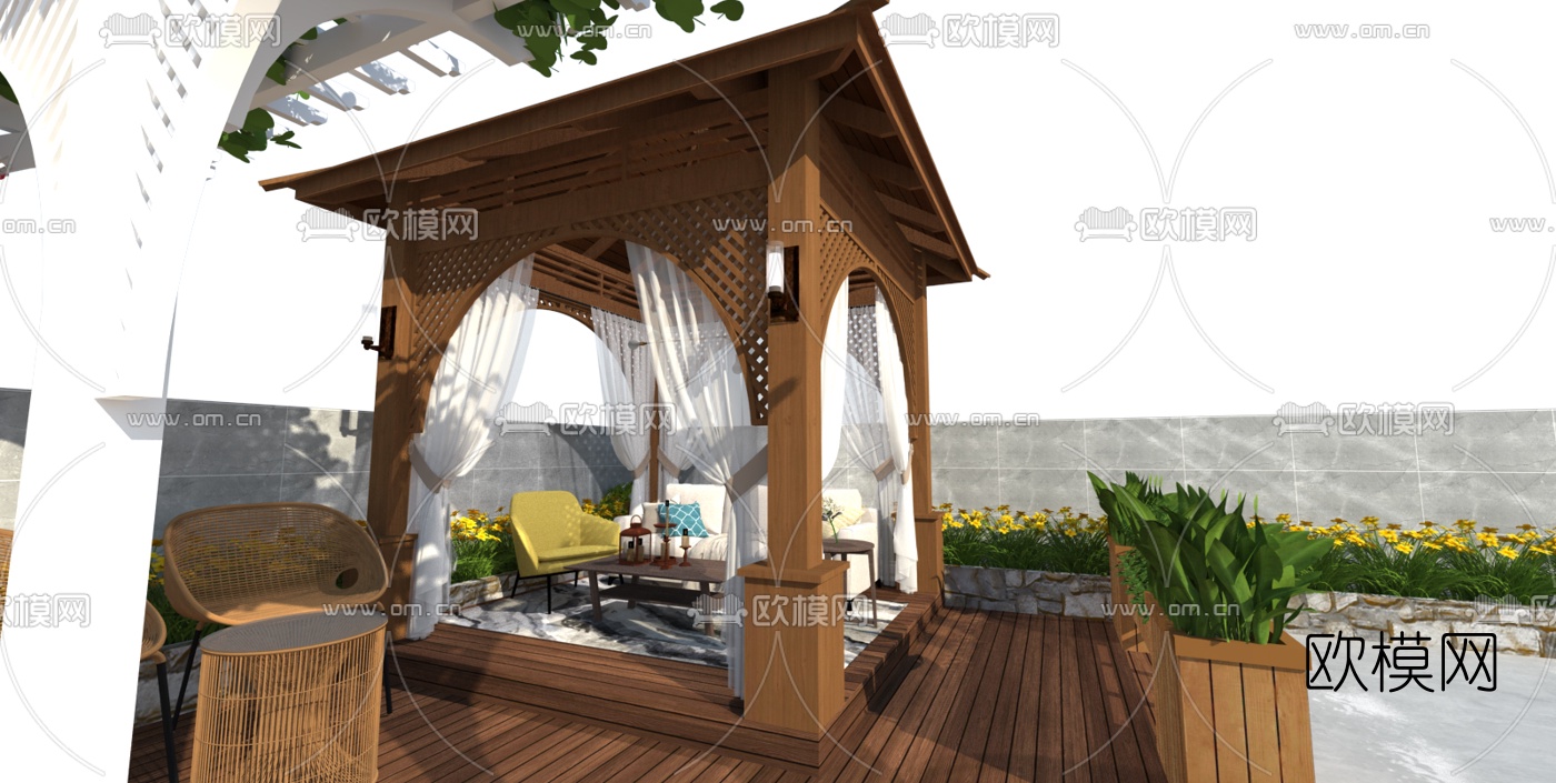 简欧庭院花园su模型下载（渲染图2）