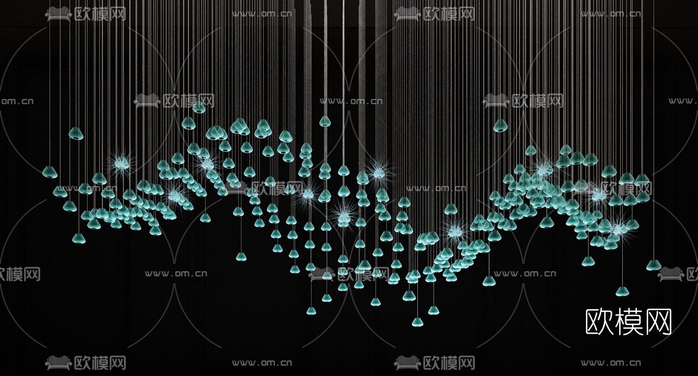 现代时尚大型水晶装饰灯3d模型下载（渲染图2）