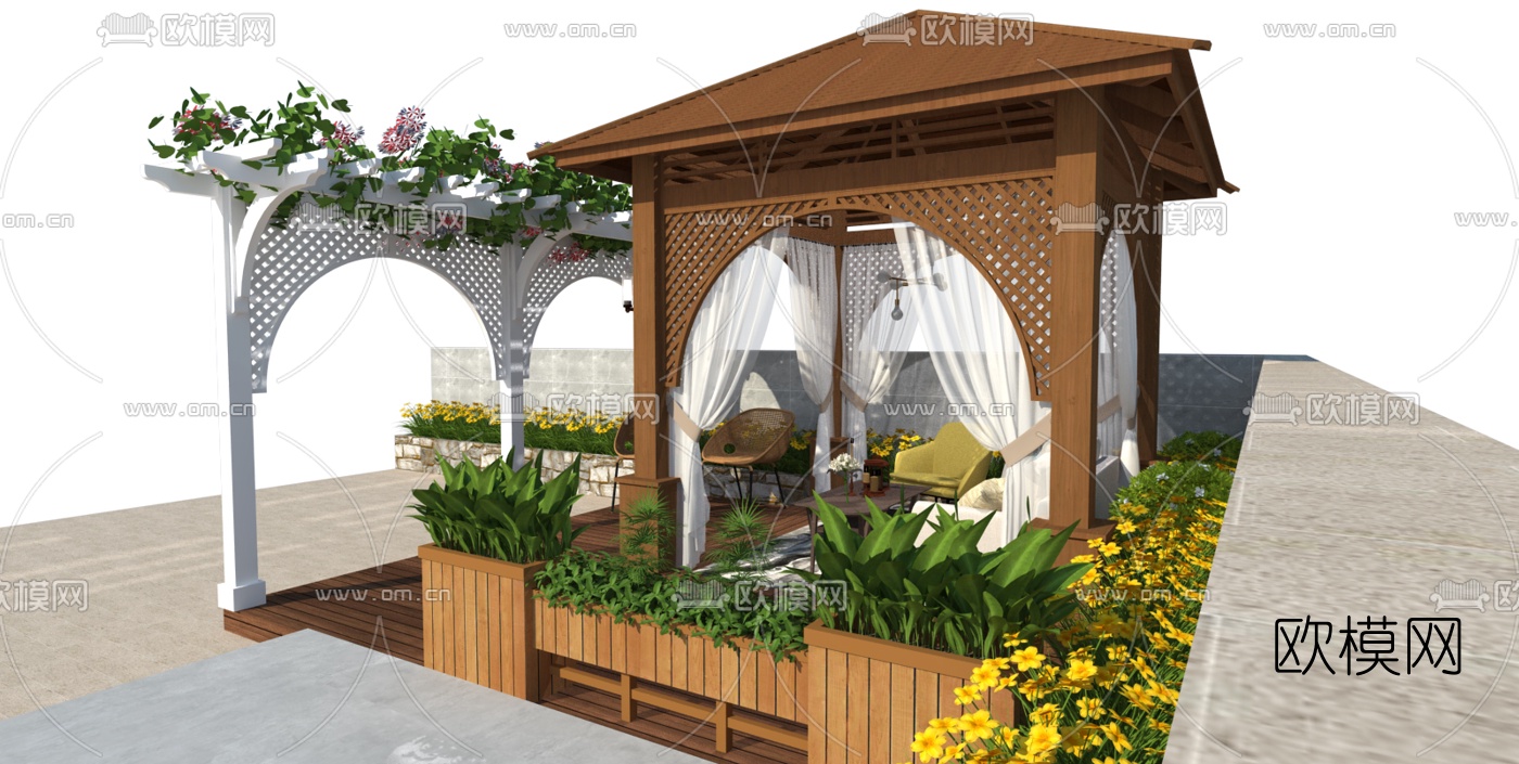 简欧庭院花园su模型下载（渲染图4）