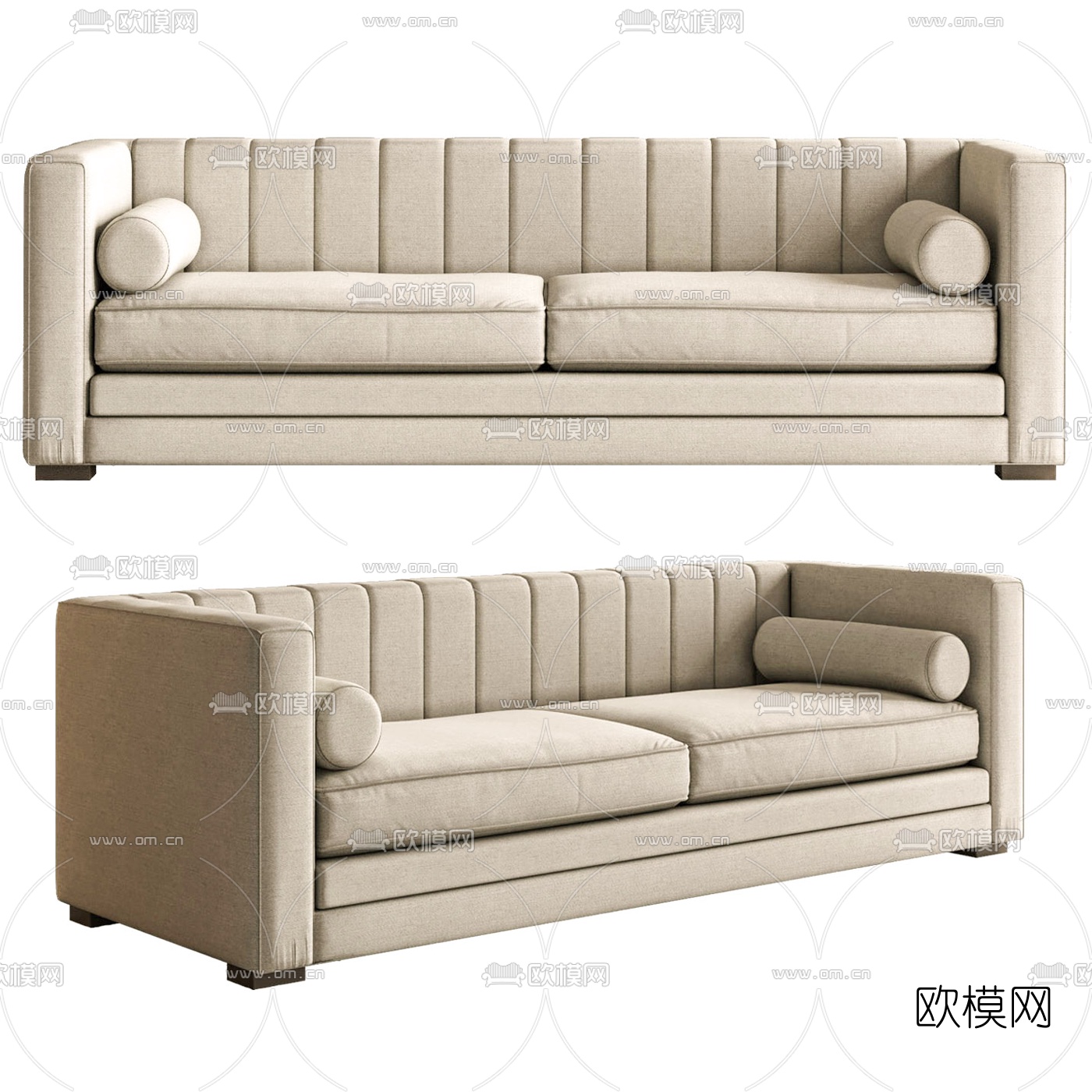 现代布艺双人沙发3d模型下载（渲染图1）
