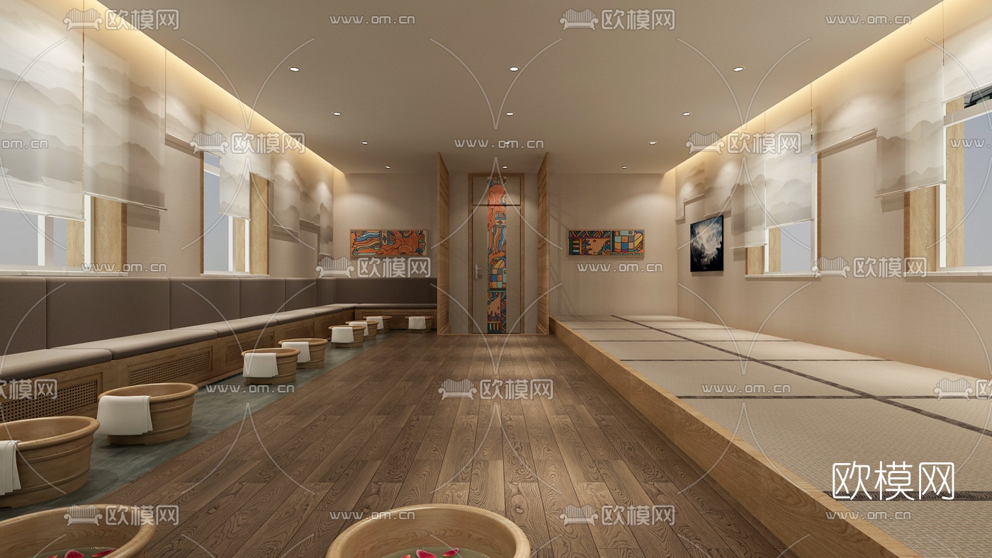 日式足疗店汗蒸室免费3d模型下载（渲染图1）