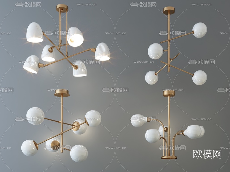 现代金属吊灯组合3d模型下载