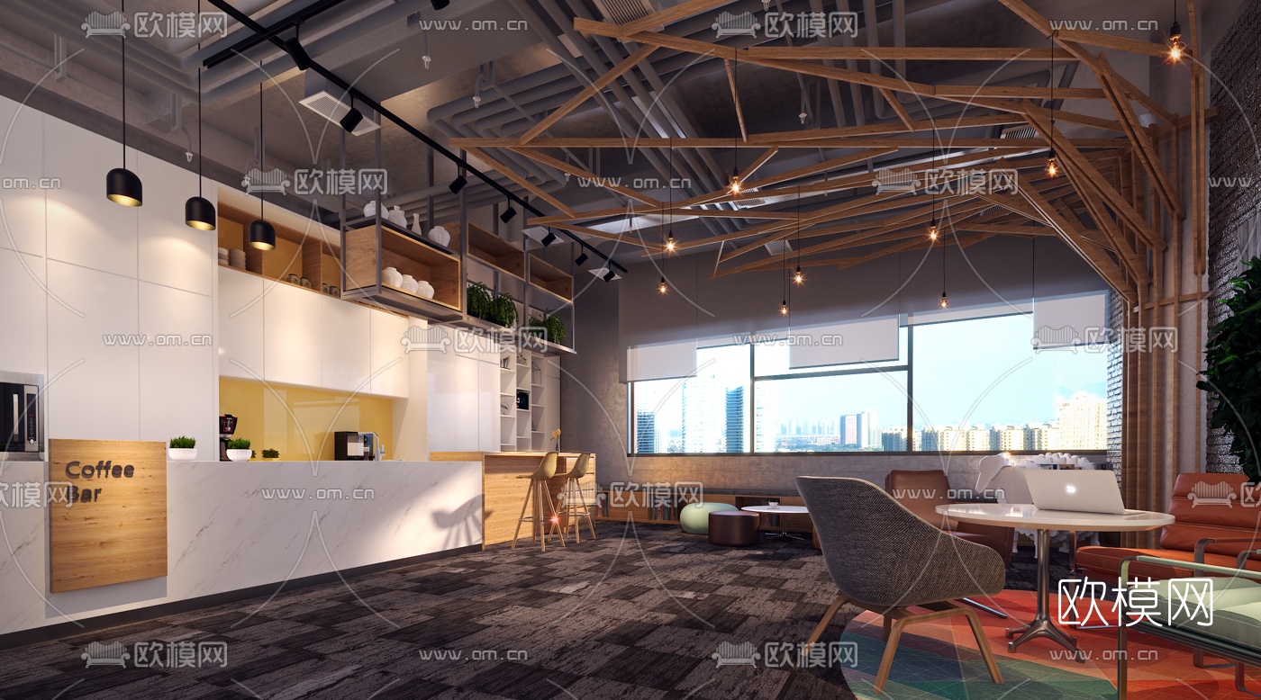 工业风办公茶水间3d模型下载（渲染图3）