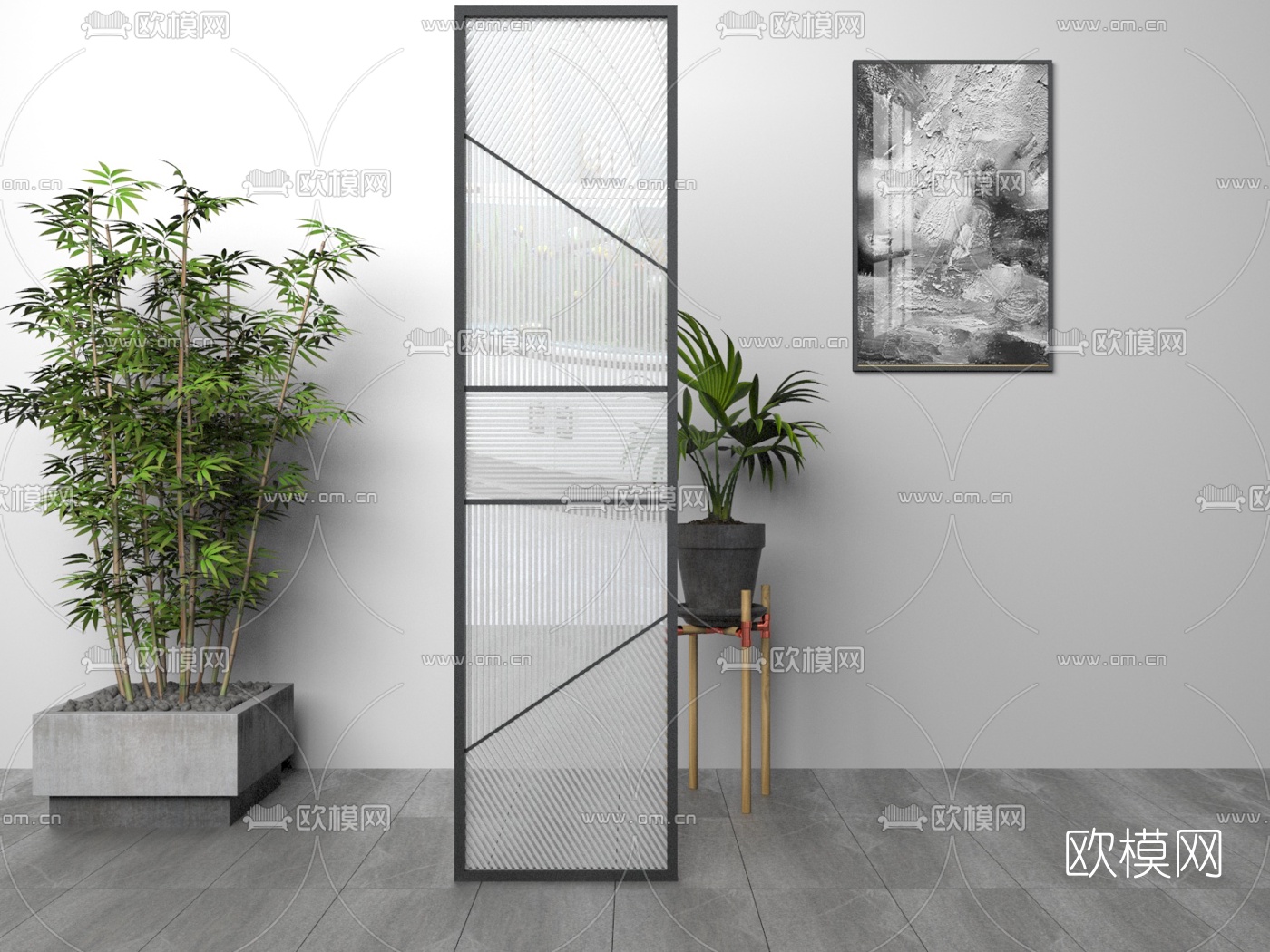 现代玻璃屏风隔断3d模型下载（渲染图3）