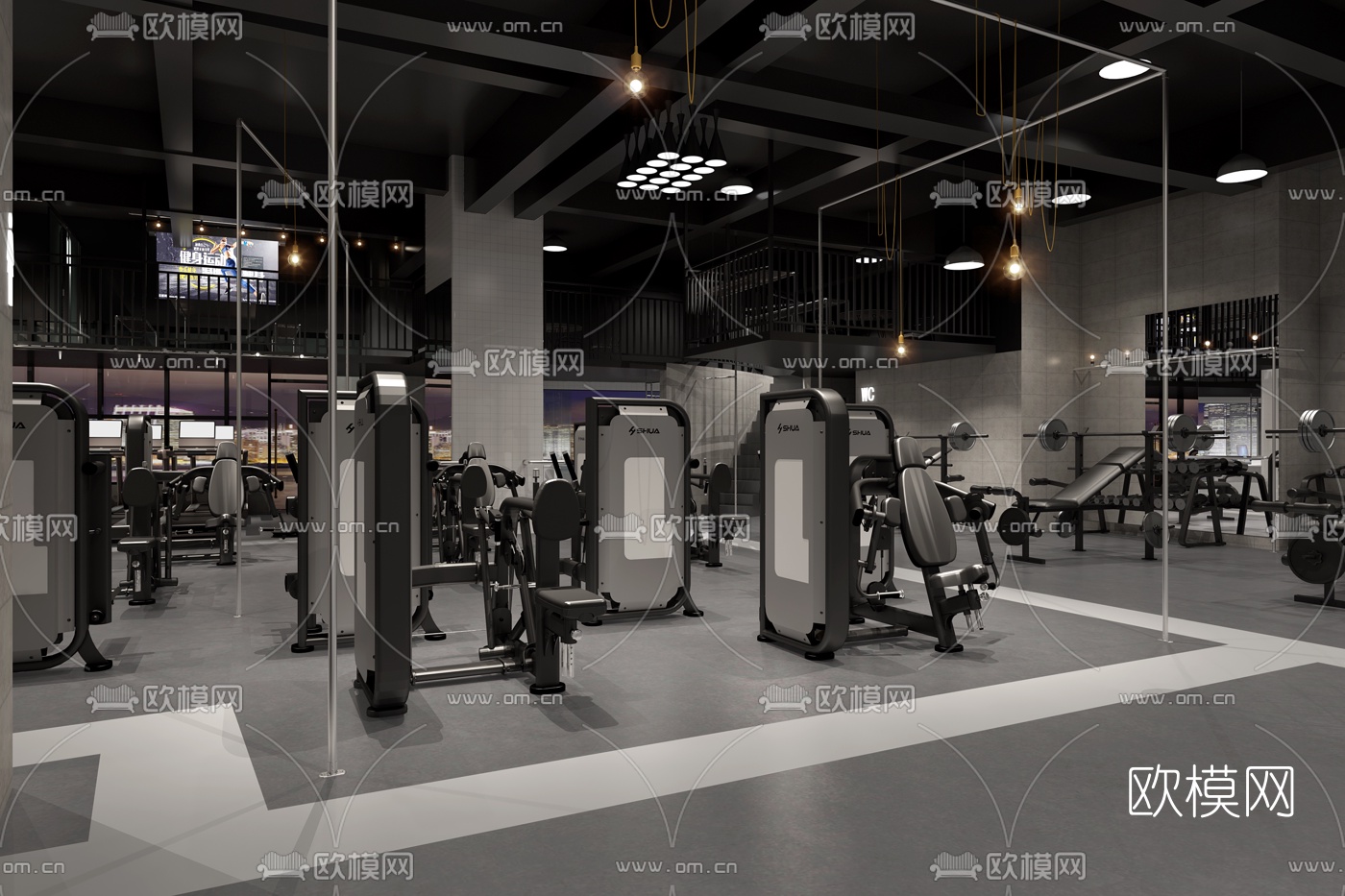 工业风健身房3d模型