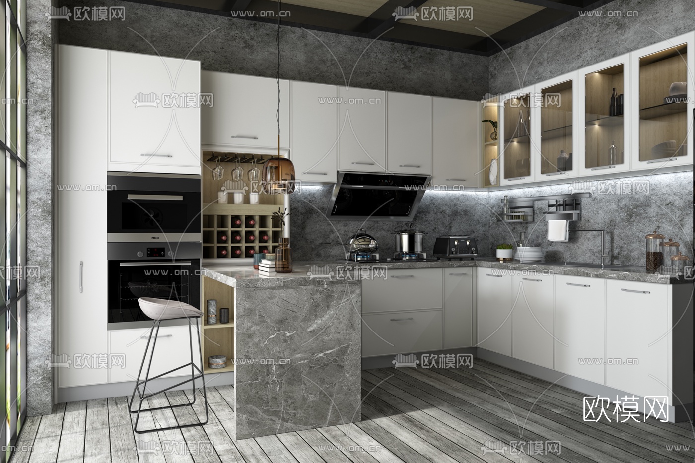现代开放式厨房3d模型