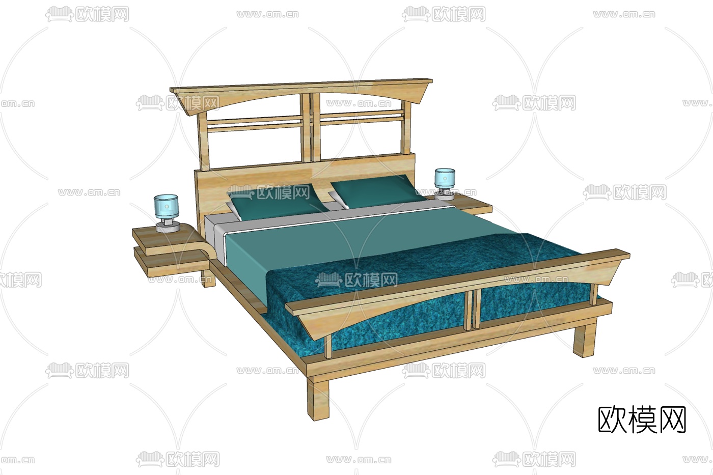 日式实木双人床免费su模型下载