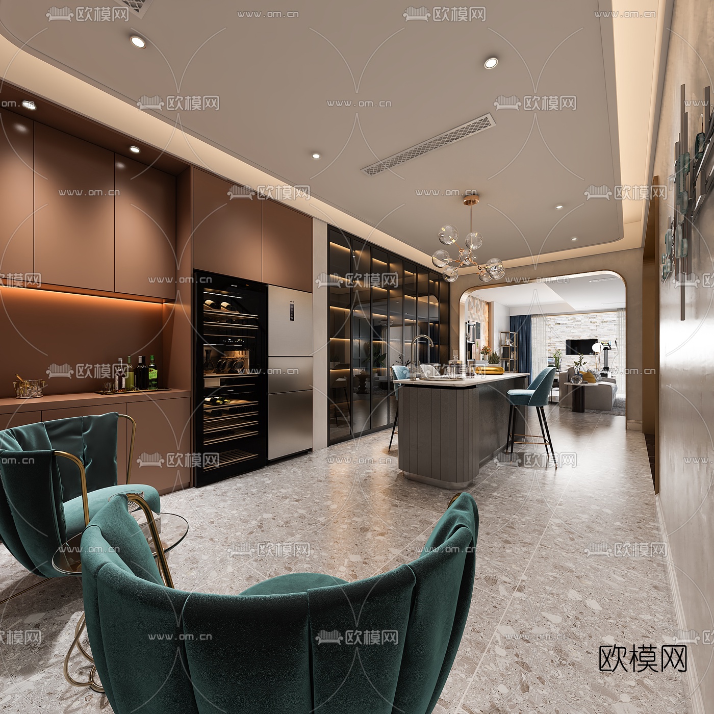 现代客厅餐厅3d模型