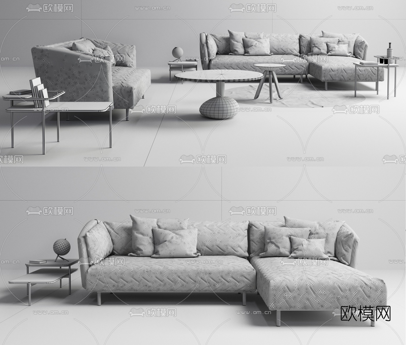现代绒布沙发组合3d模型
