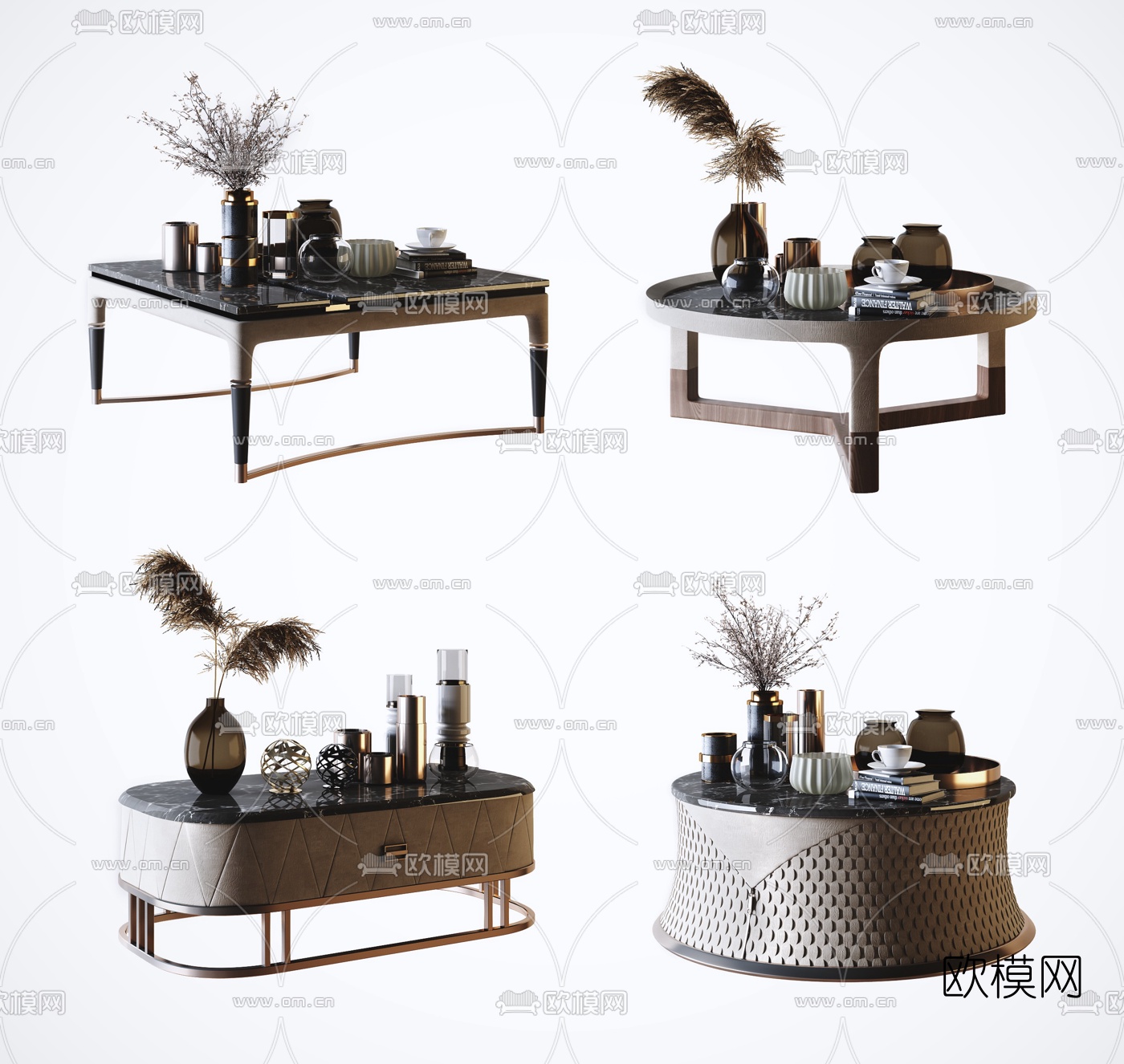 现代圆形茶几组合3d模型