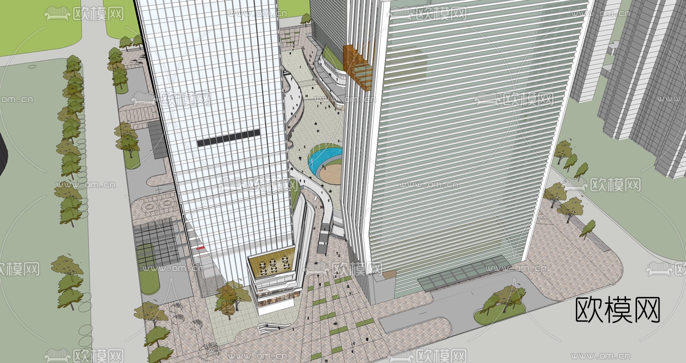 现代商业广场商业街su模型下载（渲染图8）