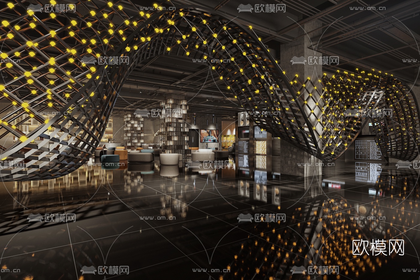 工业风电影院大厅3d模型