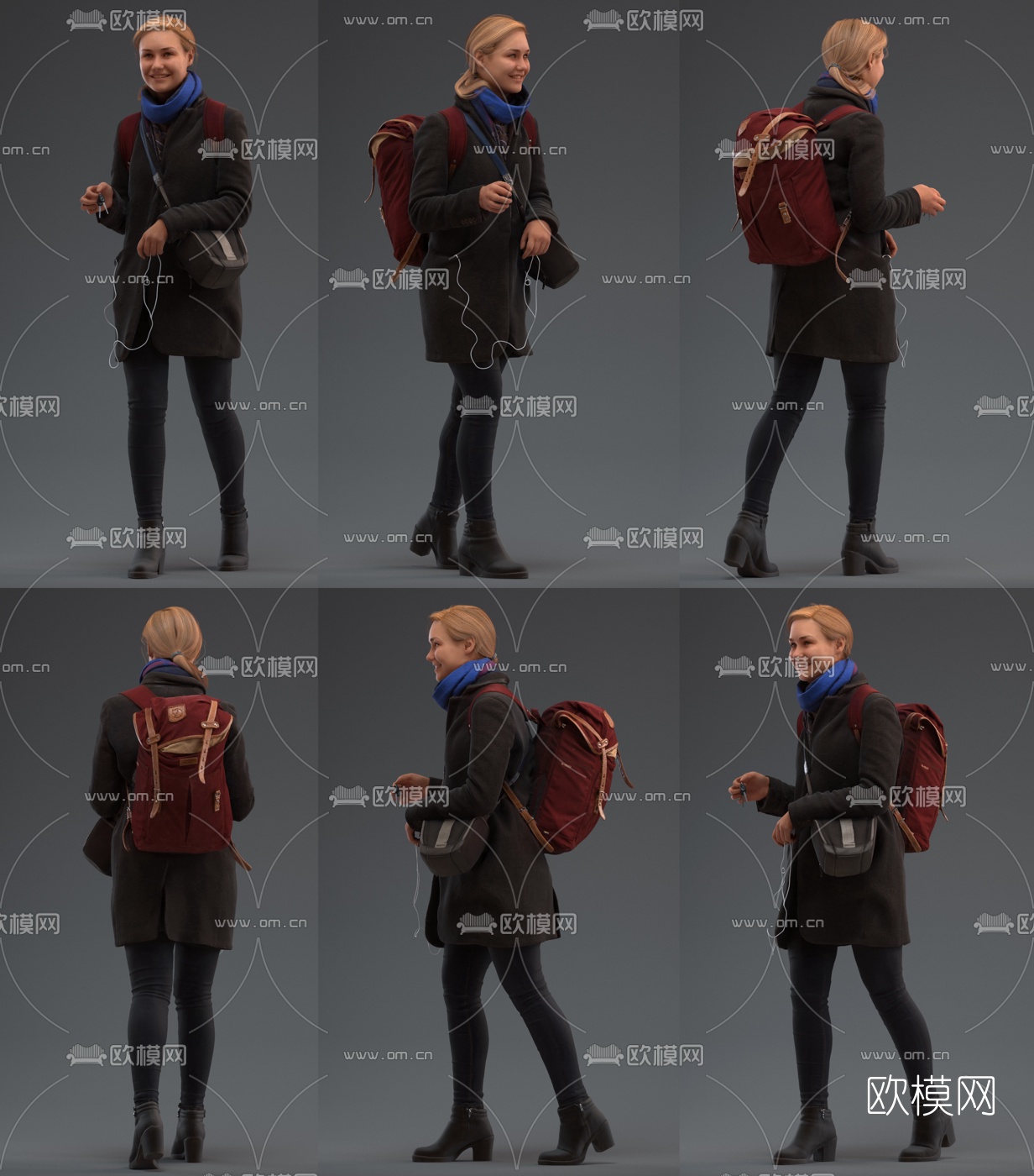欧式背包休闲女人3d模型