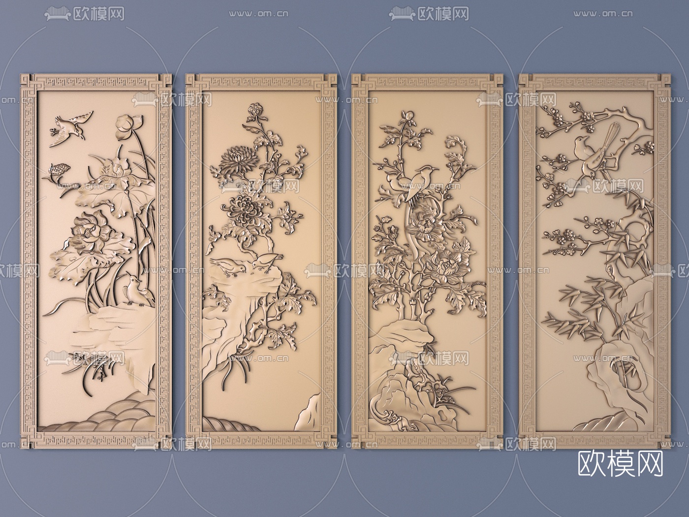中式花鸟浮雕3d模型