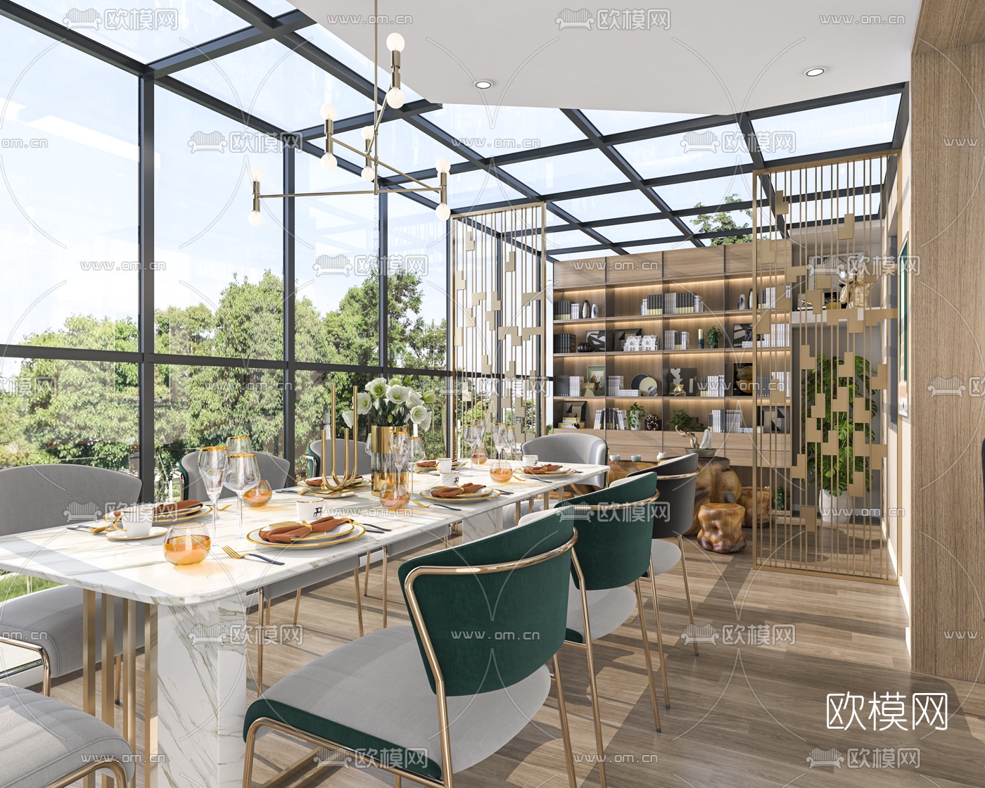 后现代客厅餐厅3d模型下载（渲染图2）